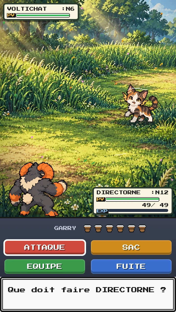 Capture du jeu : combat contre une VOLTICHAT sauvage dans les herbes hautes